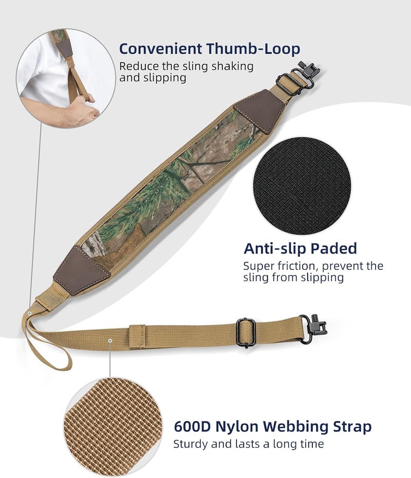 EZshoot Two Point Sling with Removable Swivels Rifle Sling with Comfortable Neoprene Padded Gun Sling Strap for Outdoors - Image 2